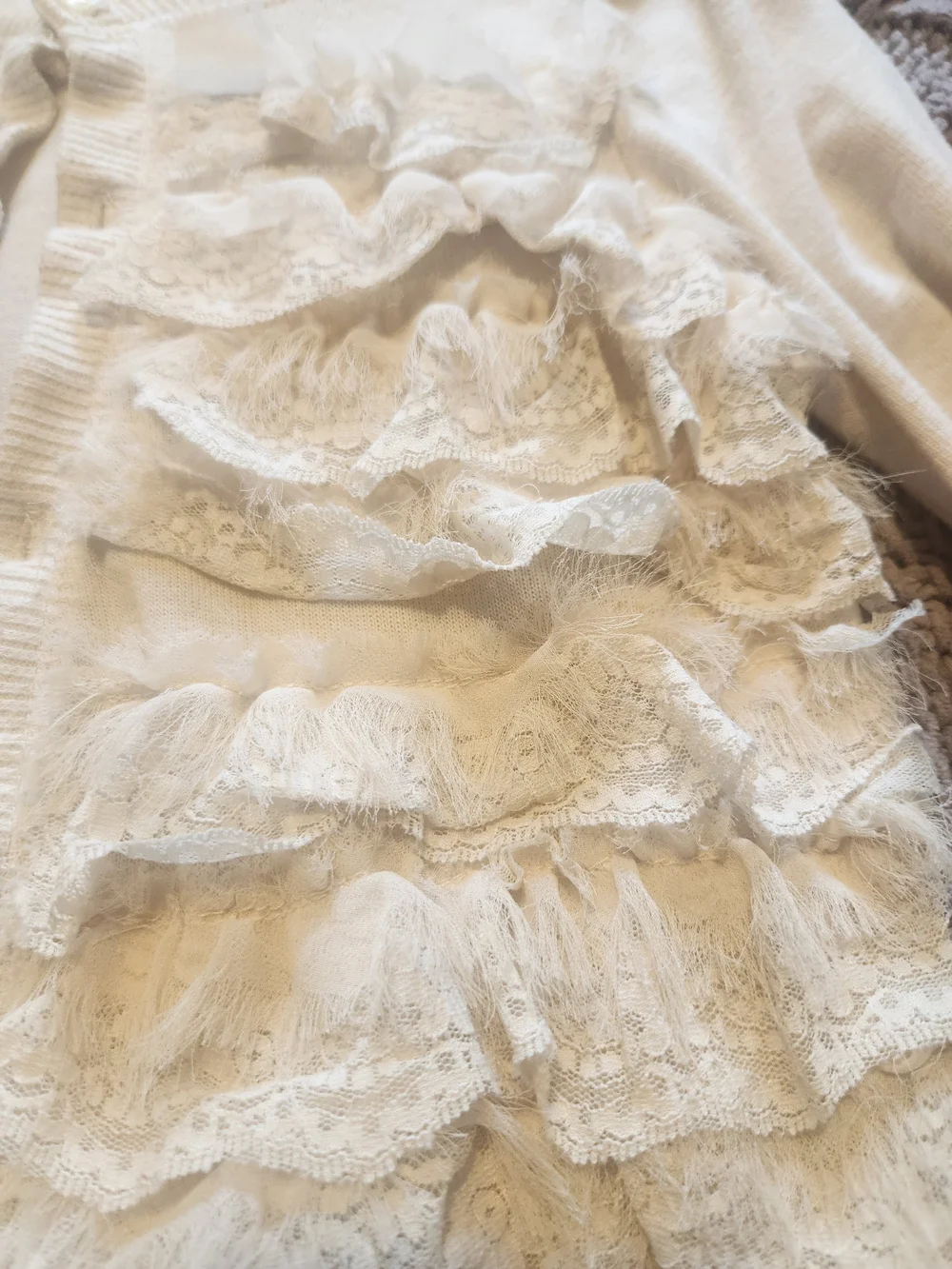 Girl's Cream Ruffle-Front Cardigan - Picture 3 of 5